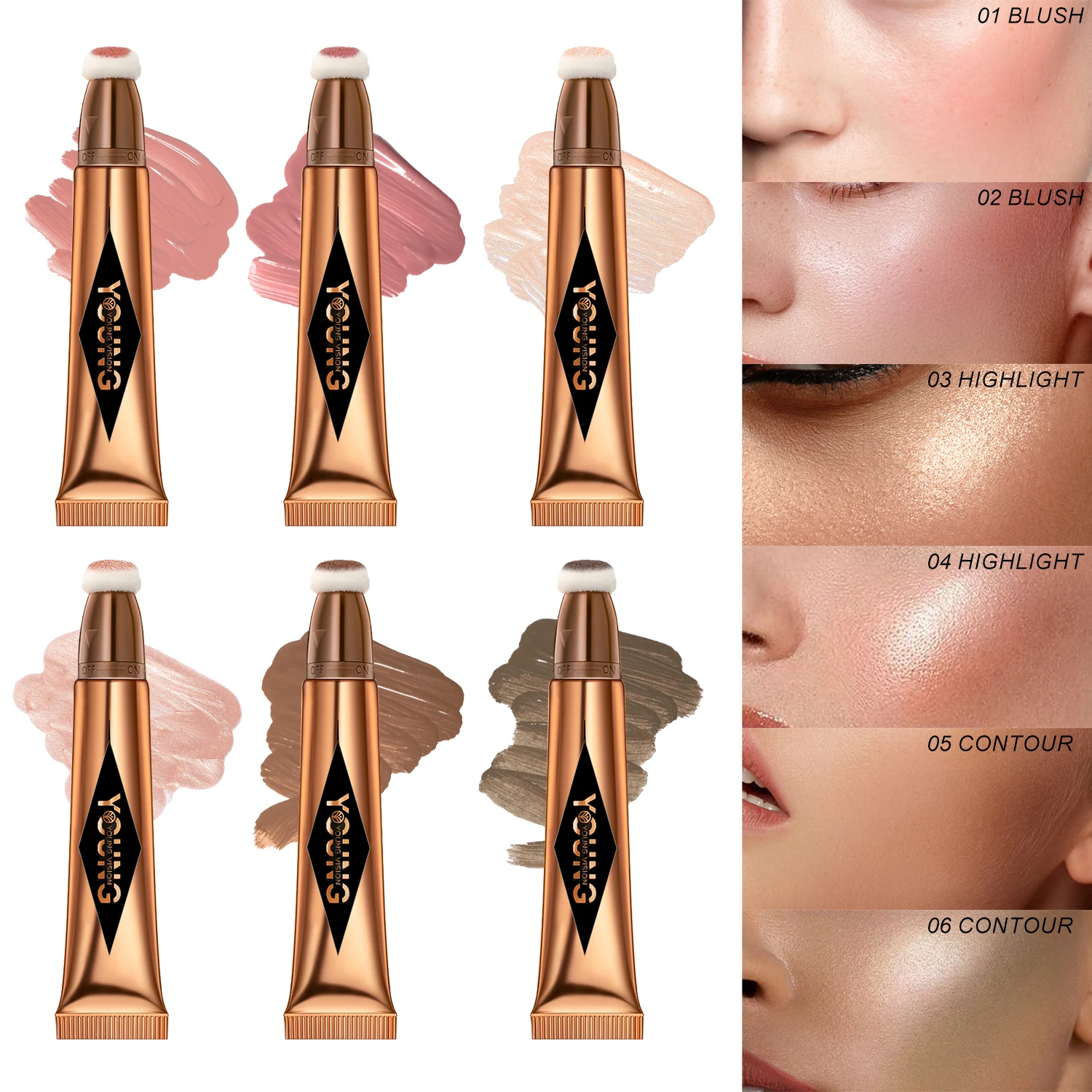 كريم برونزي كونتور وسادة الهواء ، مسحوق أحمر الخدود ، عصا لمعان عالية ، ماكياج السائل ، روج ، قضيب الوجه #1