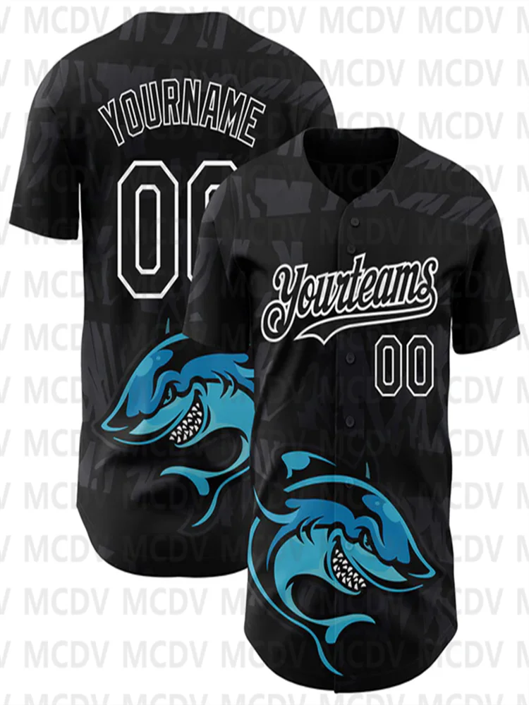 Custom Black Sky Blue 3D Pattern Design Animal Panther Authentic Baseball Jersey