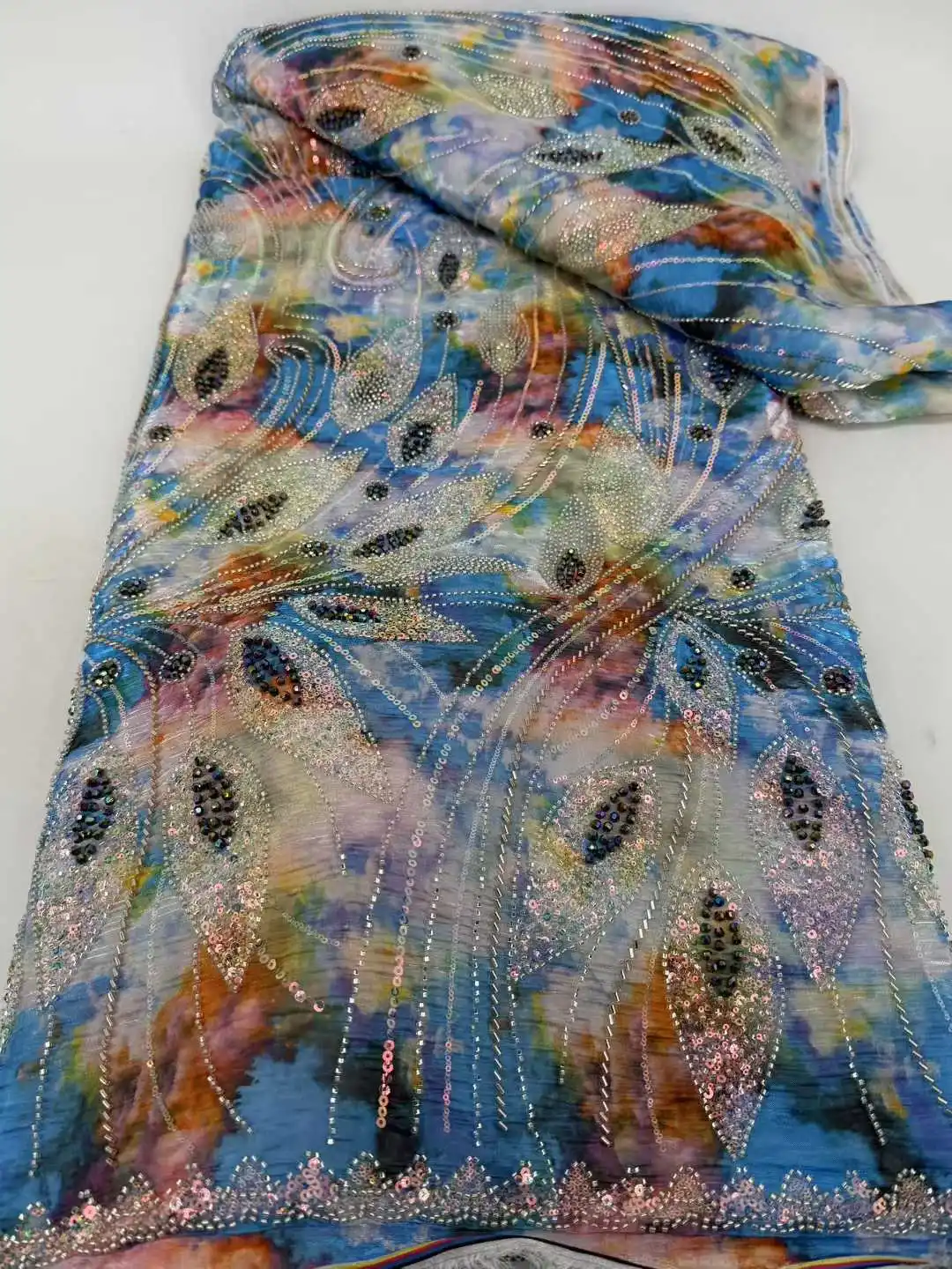 African Luxury Beaded Sequined Lace Fabric 2026 High-Quality Nigerian Lace Fabric for Women's Party Dresses Sewing 5 Yards 1873