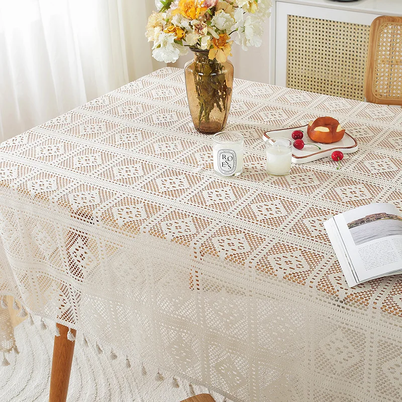 

Cotton crochet tablecloth rectangular black and white hollow handmade retro lace tablecloth home decoration lace tablecloth