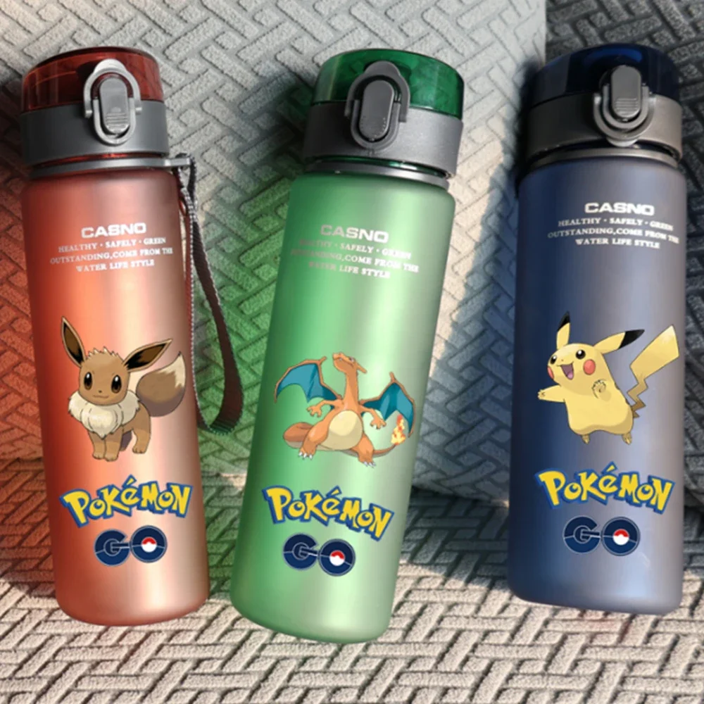 Pokemon Water Bottle 560ML Pikachu Eevee Portable Plastic Water Glass Pokemon Adult Kid High Capacity Sports Anime Water Cup