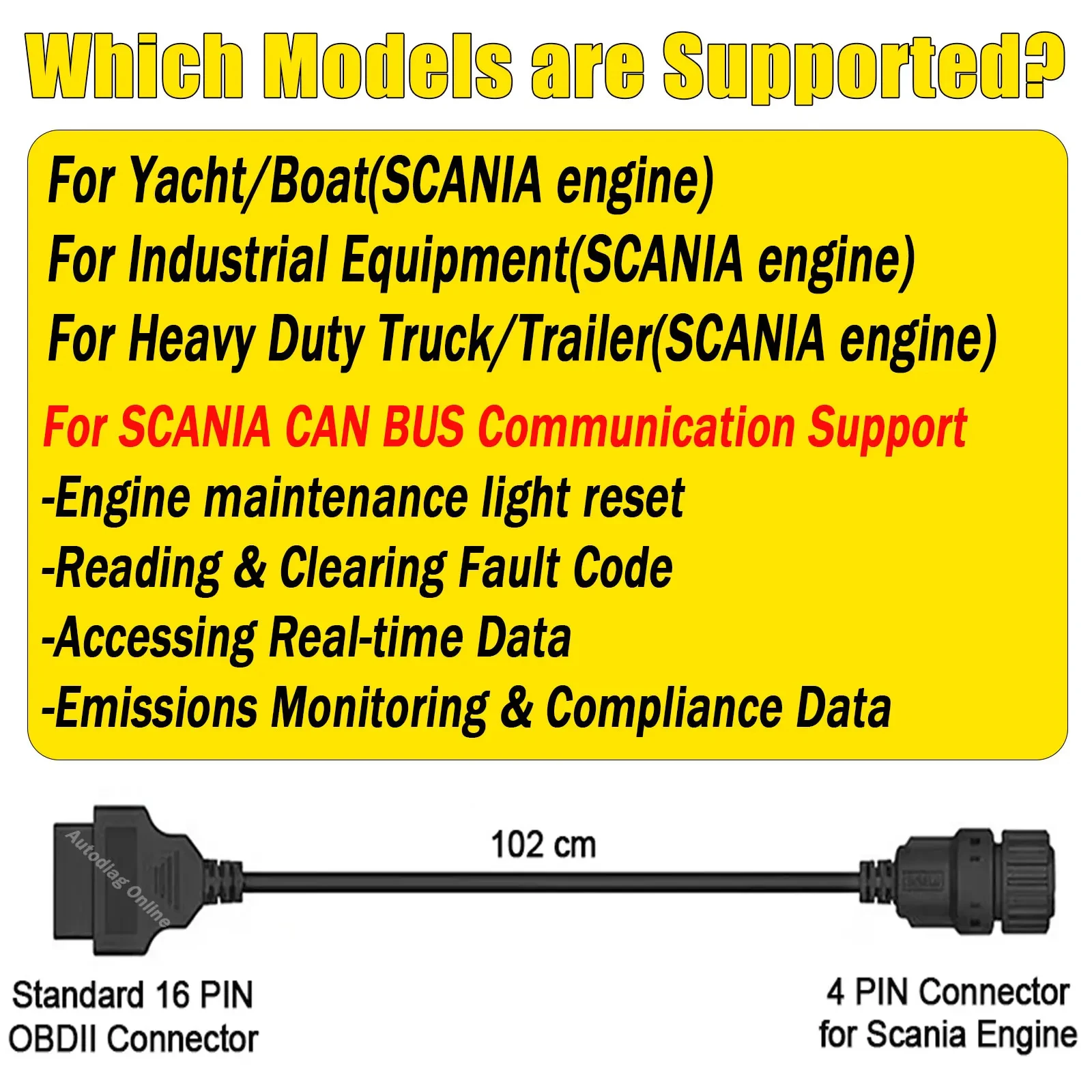 OBD2-Adapter 4-Pin für Scania Marine-Motoren OBD2-Diagnosekabel 4-Pin CAN für Scania Marine/Offroad-Motoren J1939-Adapter – Detail 2