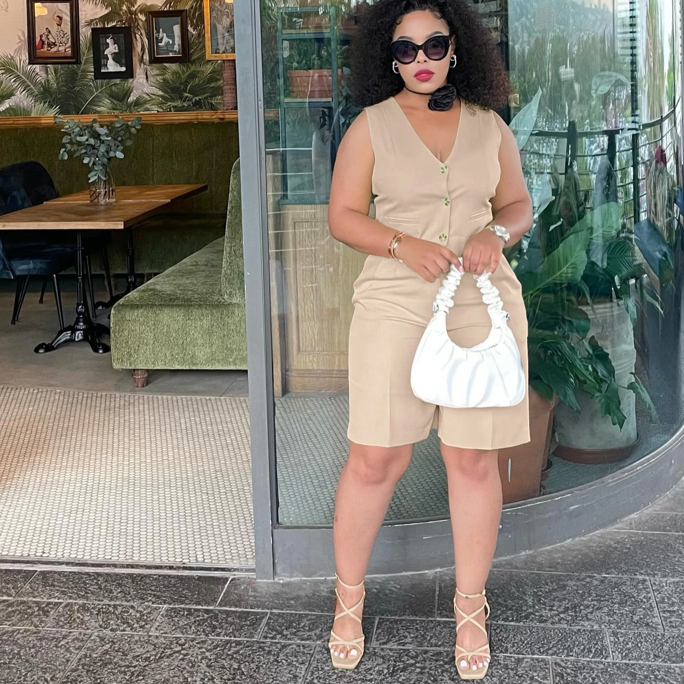 

Shorts Pant Set Women Two Piece Sets V Neck Sleeveless Vests Tops Short Pants High Waist Y2k Streetwear Casual Solid 2026