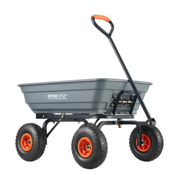VEVOR Dump Cart, Poly Garden Dump Cart with Easy to Assemble Steel Frame, Dump Wagon with 2-in-1 Convertible Handle, Utility Whe