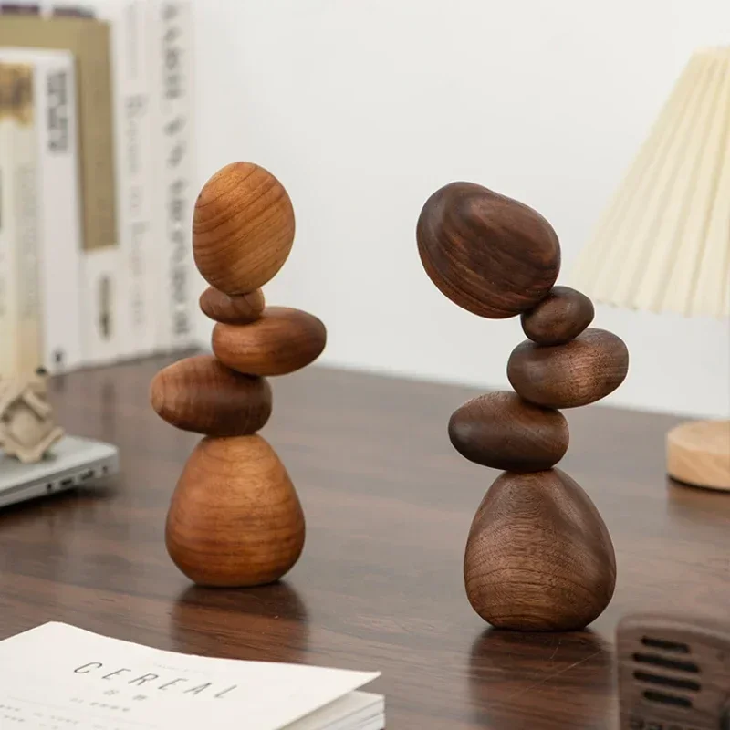 

Black walnut balance stone solid wood creative puzzle decompression handicraft ornament