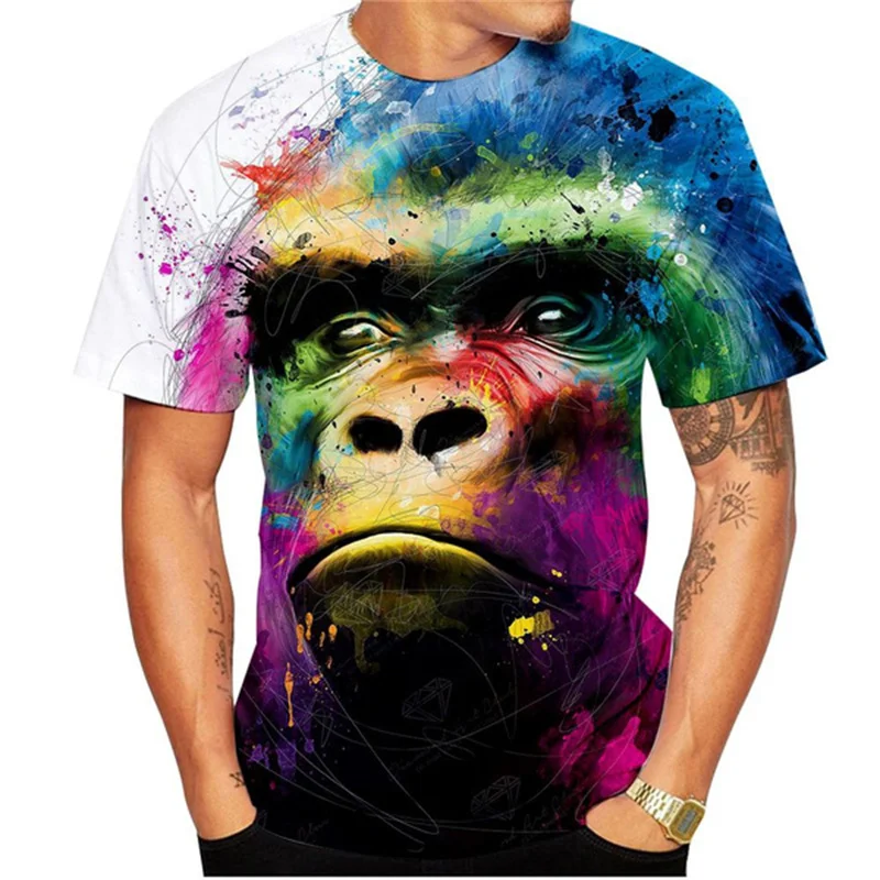 Fashion Gorilla Monkey Print T-shirt Funny Sheep Pattern Short Sleeve Men Creative Funny Clothing Round Neck Short Sleeve Tshirt