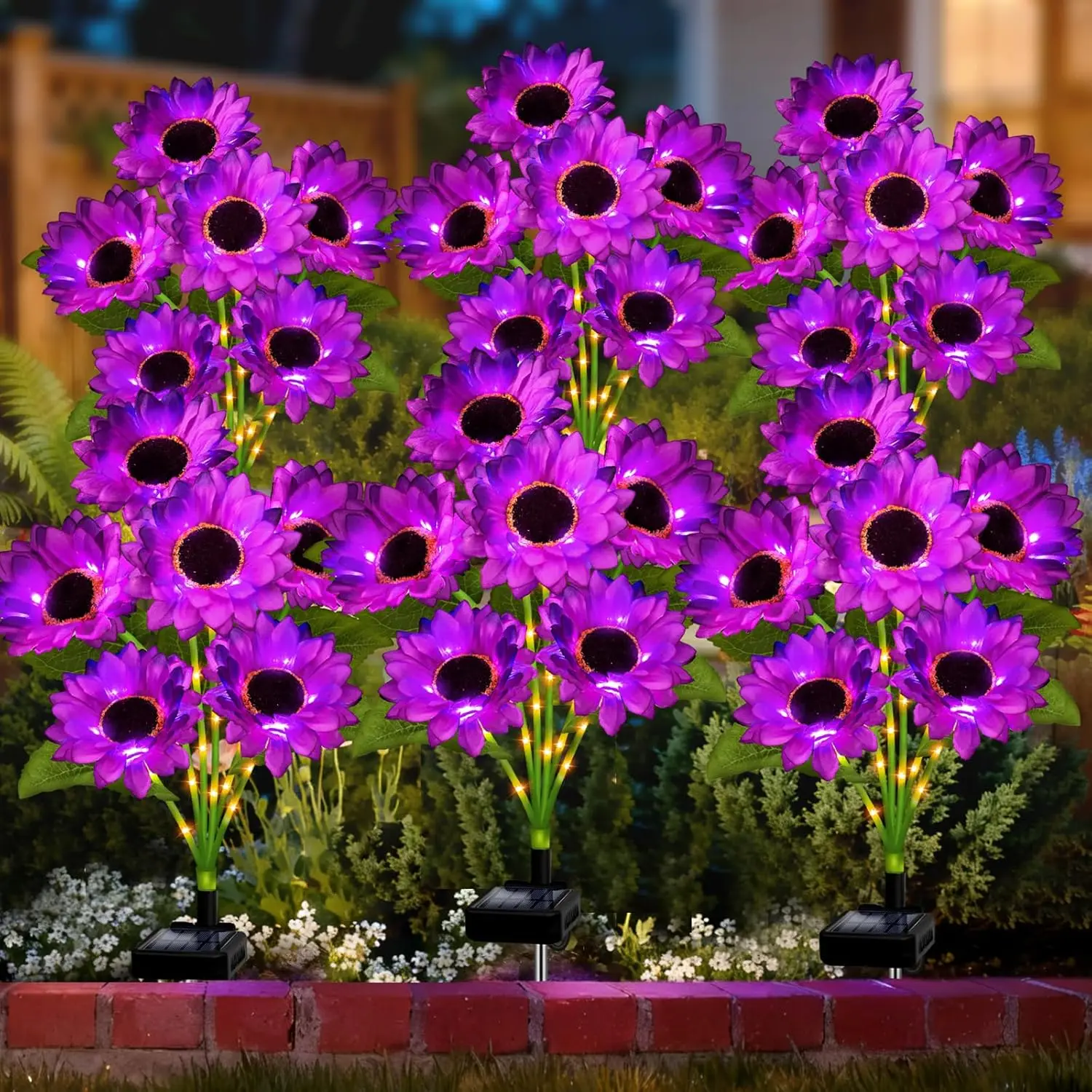 

6 Pack Solar Purple Flower Lights with 18 Sunflowers, Waterproof Outdoor Garden Decor Auto ON/Off for Patio Yard