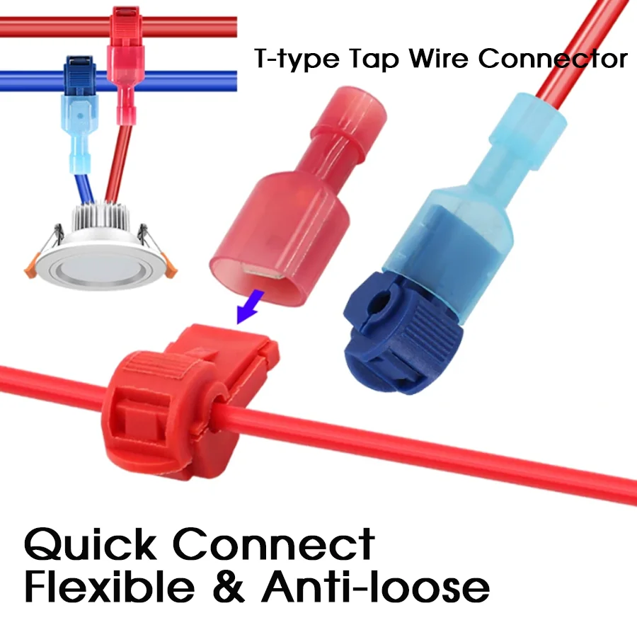 T Type Quick Wire Connector Non-destructive Crimp Terminal AWG22-18 No Need Cut Cable Fast Universal Electrical Wire Connection