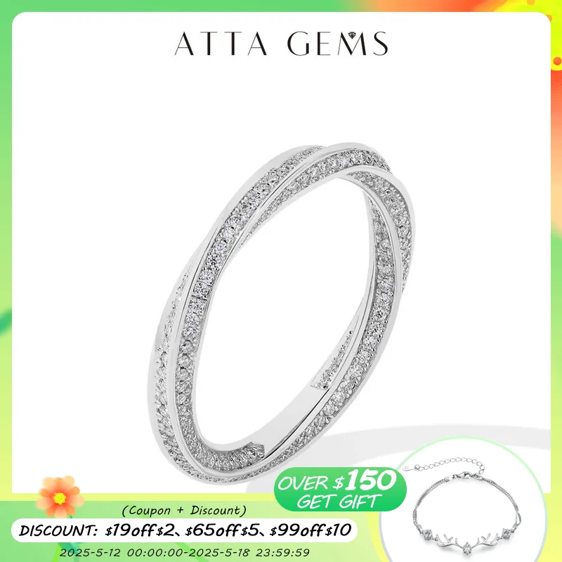 ATTAGEMS S925 Silber 18K vergoldet Moissanit Ringe D Farbe VVS1 Lab Diamond Helix Eternity Band
