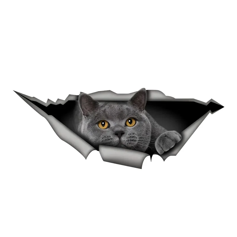 DK394 #   Pegatina 3D de gato británico de pelo corto para romper la pared, accesorios de Material de vinilo impermeable, creatividad interesante para Ca
