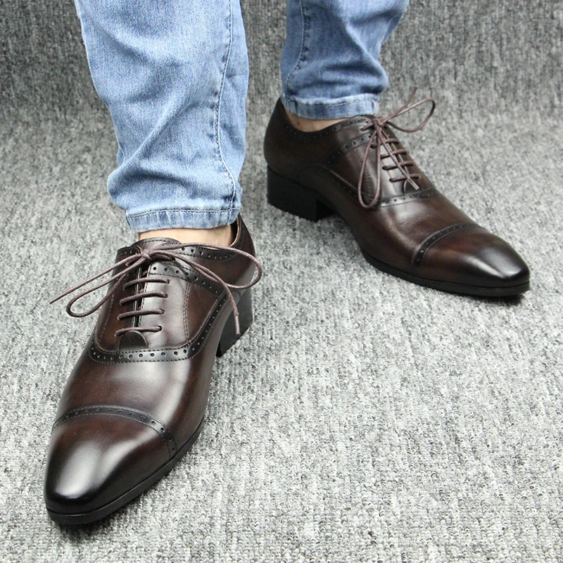 High Quality Shoes For Mens Genuine Leather Shoe Business Office Brogue Oxford Lace Up Dressing Suit Shoes of Male Luxury Design