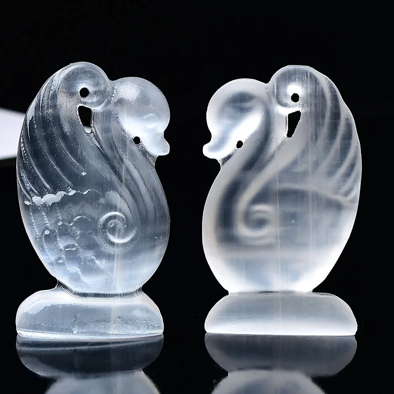 1PC Natural White  Selenite Swan Carved Animal Crafts Reiki Mineral Healing Stone Collectible Home Decor Gift