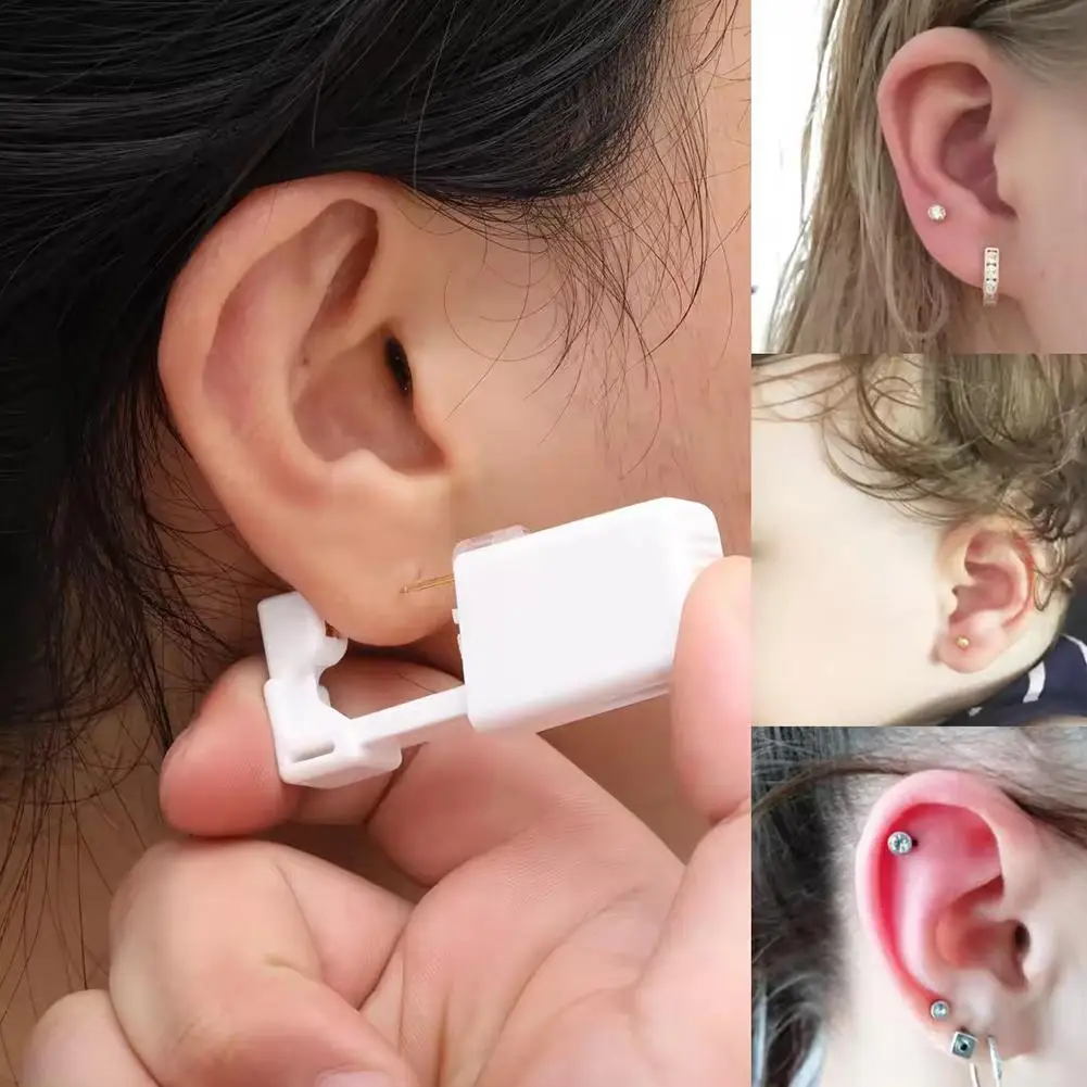 ความปลอดภัยหูเจาะชุดไม่มีการอักเสบทิ้งStudsเครื่องBody Self Piercerจมูกเครื่องมือเครื่องประดับต่างหูเจาะF3z1