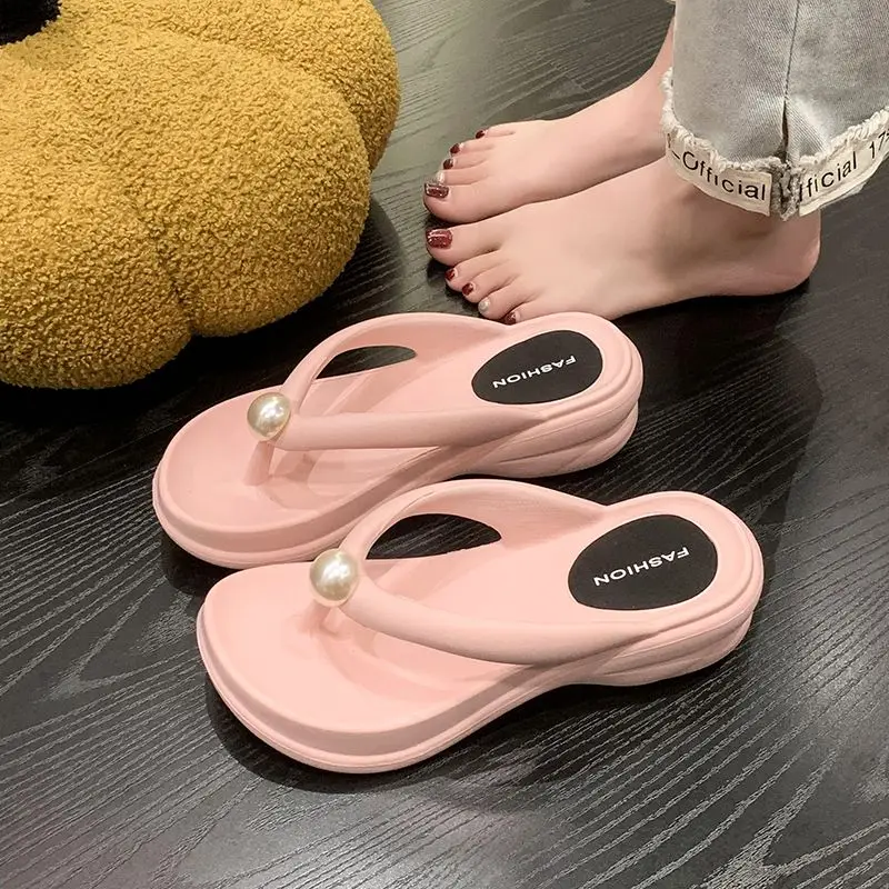 Flip-Flops auf Strand, Plattform, Sommer, offene Zehensandalen, Slides mit Absatz, Damen-Hausschuhe, dicke Schuhe für Damen, 2024, 39, einzigartiger Y-Schuh