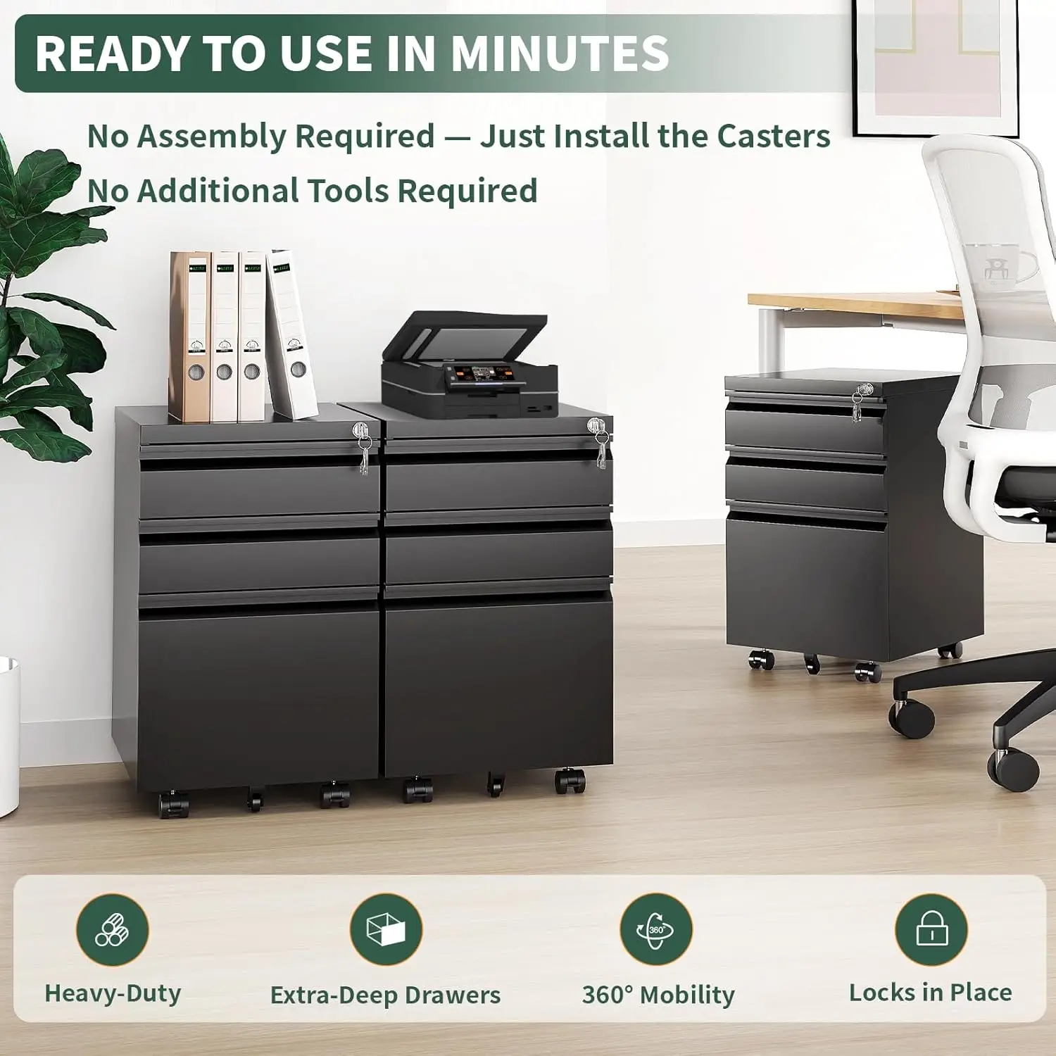 3 Drawer File Cabinet with Lock,Under Desk Rolling Small Filing Cabinet for Home Office Storage,Mobile Steel, Customized