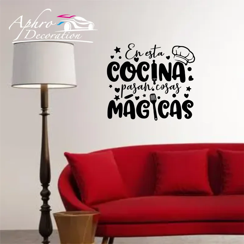 ملصق حائط للمطبخ السحري باللغة الإسبانية، ملصق حائط إسباني، ديكور منزلي لغرفة المعيشة وغرفة النوم من الفينيل