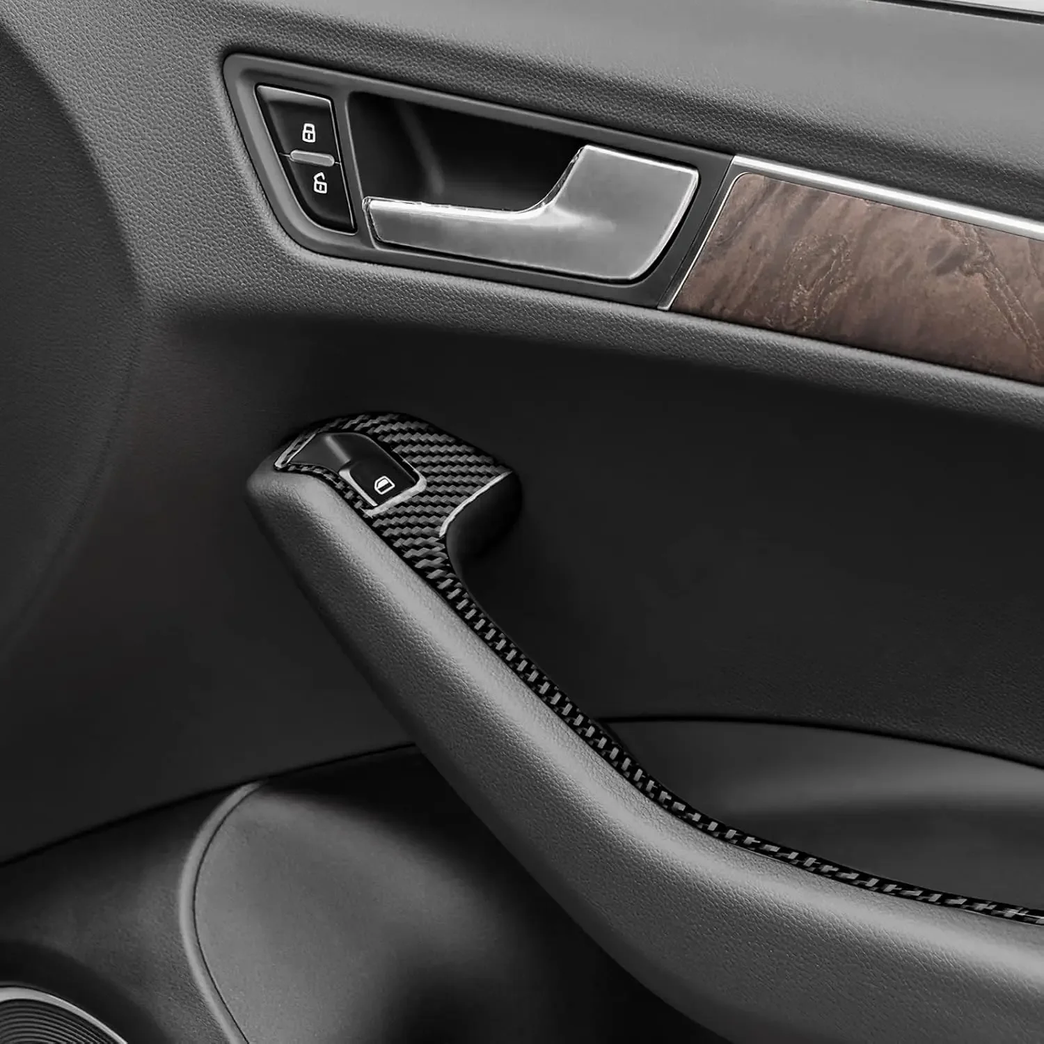 

Для Audi Q5 A4 A5 2009-2016: Защитная накладка из углеродного волокна на панель управления стеклоподъемниками и консолью, устойчивая к царапинам