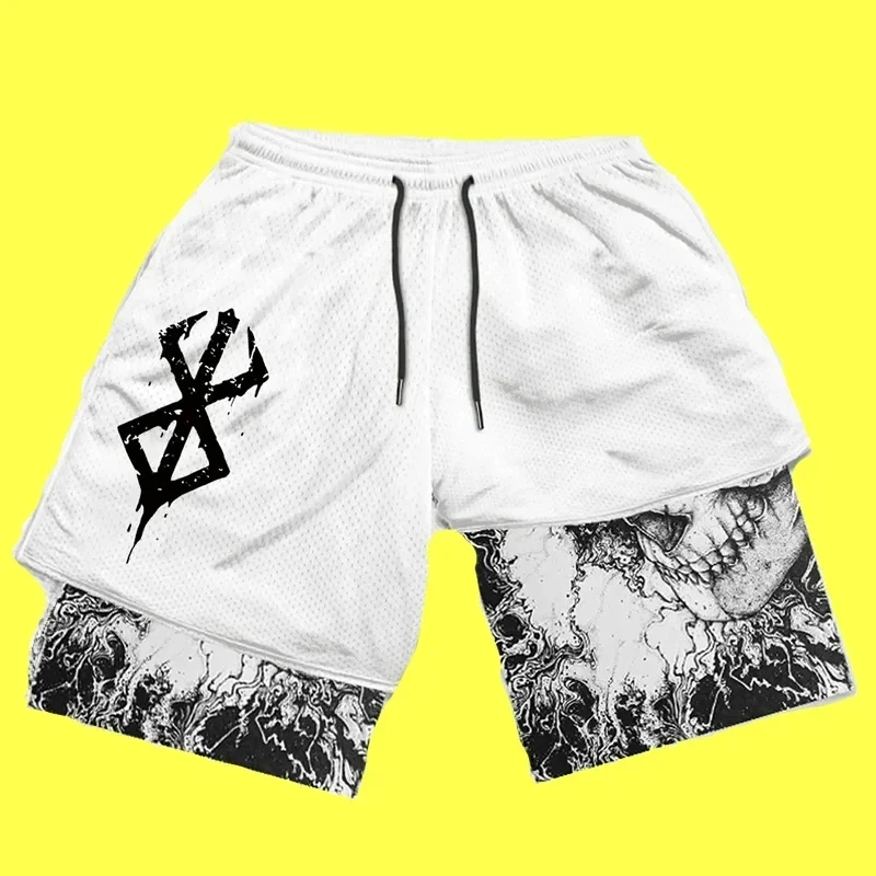 Novo verão dos homens streetwear anime cintura alta oversize respirável ginásio calças curtas treinamento de fitness treino pista shorts roupas