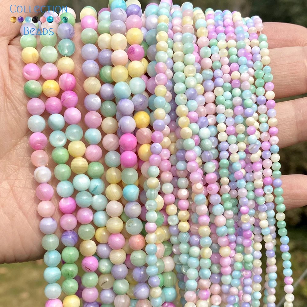 3- 6mm Natural Macaro Colorful Shell Beads Round Loose Spacer Beads For Jewelry Making Handmade DIY Bracelet Necklace Accessorie