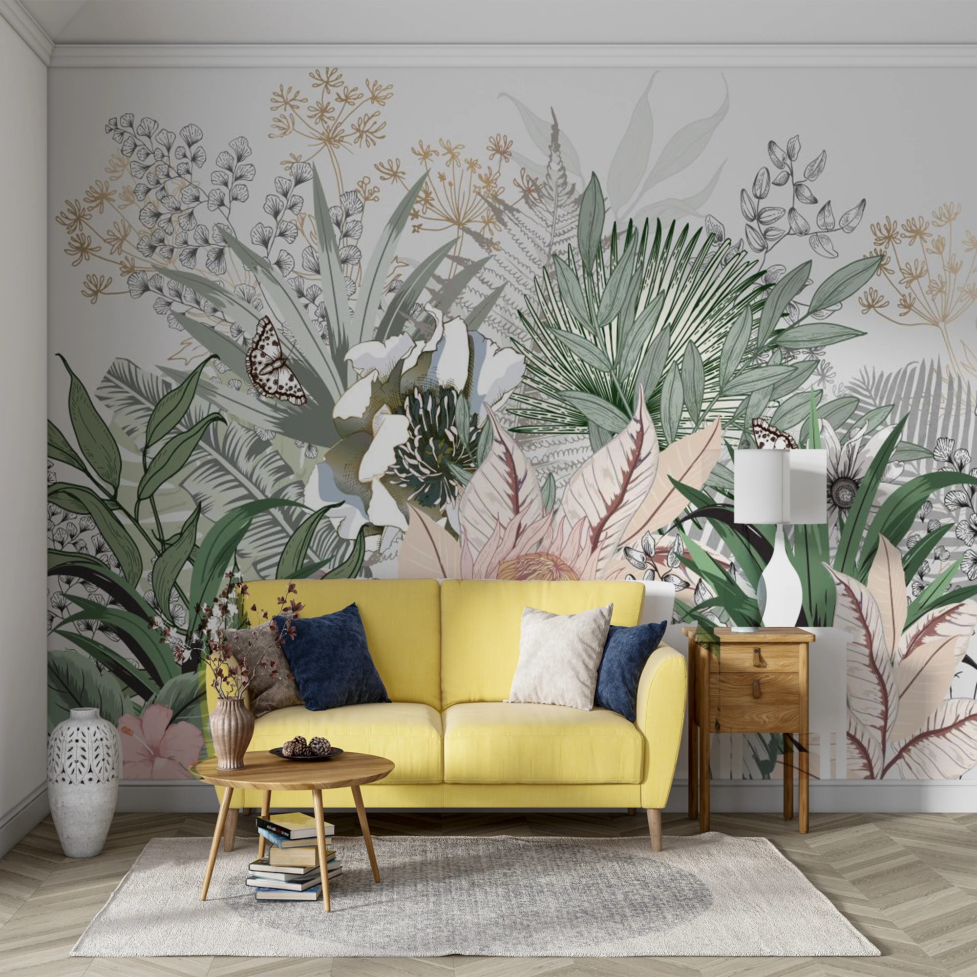 Custom Mural Wallpaper Vintage Botanical Floral Peel And Stick Wall Mural Tropical Leaf Butterfly Flower For Living Room Bedroom