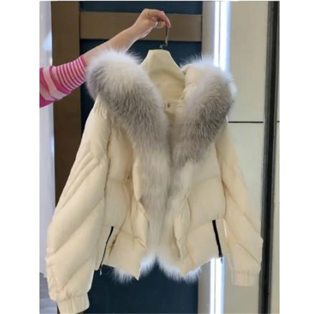 Short Fur Coat White Down Cotton Coat For Women In Winter 2024 New Hot Style Plus Velvet Thickening Loose Versatile Versatile