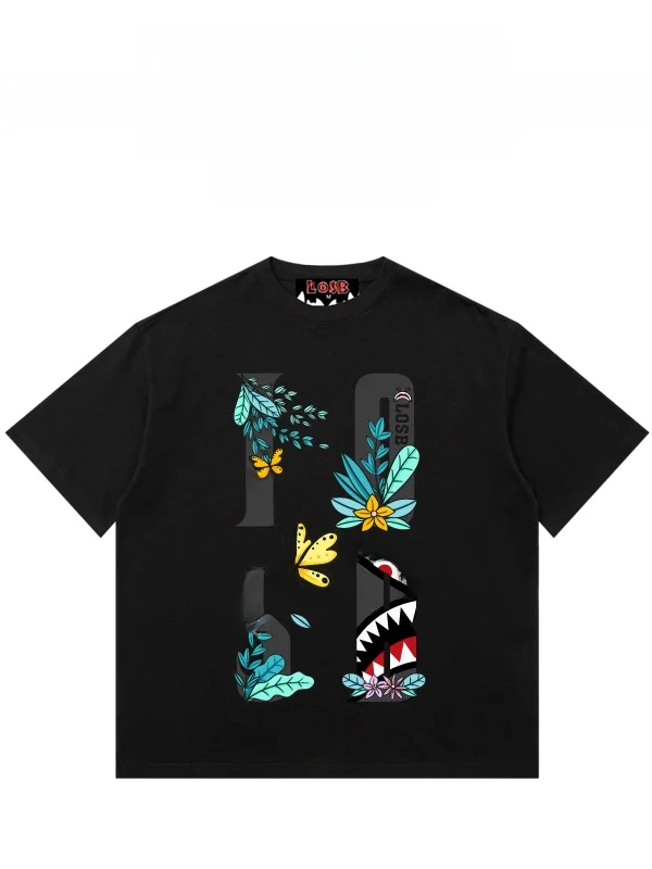 Camiseta Losb de algodón puro para hombre, camiseta de manga corta de verano, holgada, con estampado moderno, estilo americano, cuello redondo, manga corta, unisex
