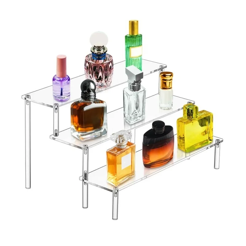 رافعات عرض أكريليك كبيرة، منظم حامل العطور، رافعات أرفف أكريليك شفافة لحوامل العرض للأغذية، استخدام الطاولة