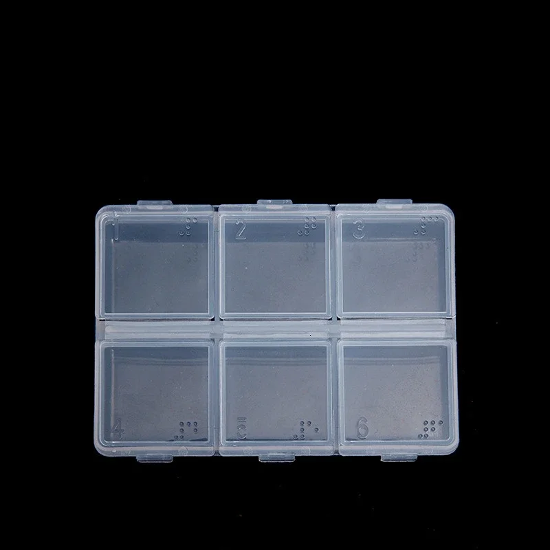 6 Grids Adjustable Jewelry Beads Drills Nail Art False Tips Storage Box Case Hard Transparent Plastic Jewelry Tool Accessories