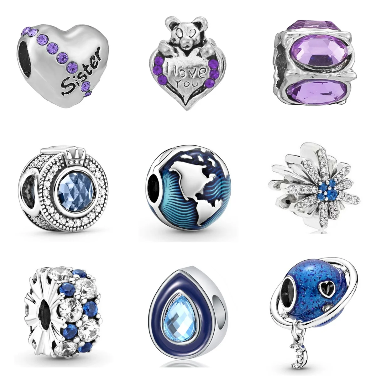 New Silver Plated Love Alloy Diamond Hollow Charm Beads For Pandora DIY Bracelet Necklace Jewelry Accessories Gifts