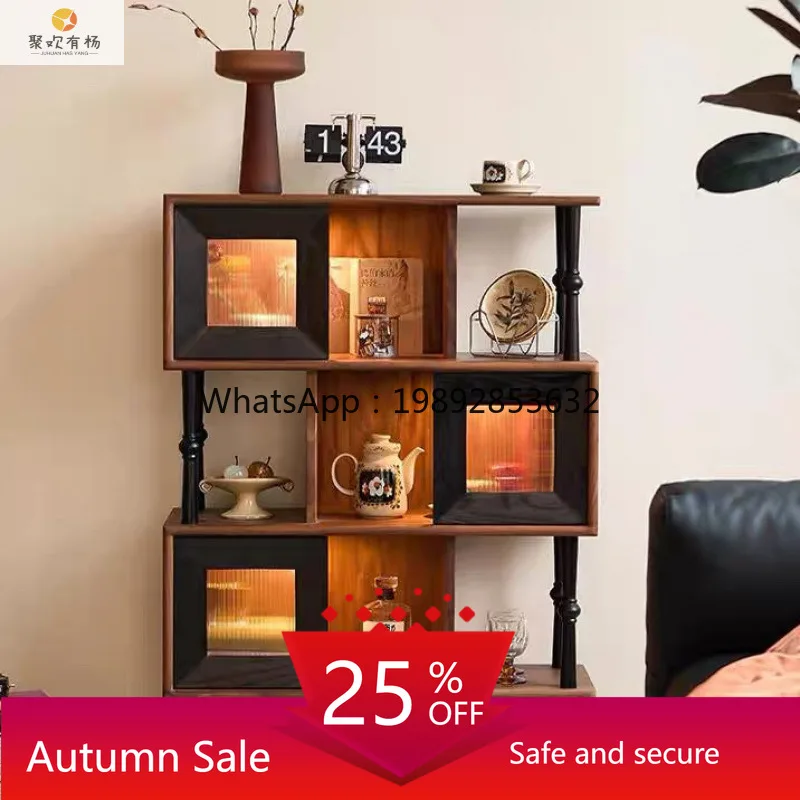

LYY Retro Solid Wood Bookshelf Vintage Style Creative Study Wall-Mounted American Display Cabinet Side Cabinet Simple