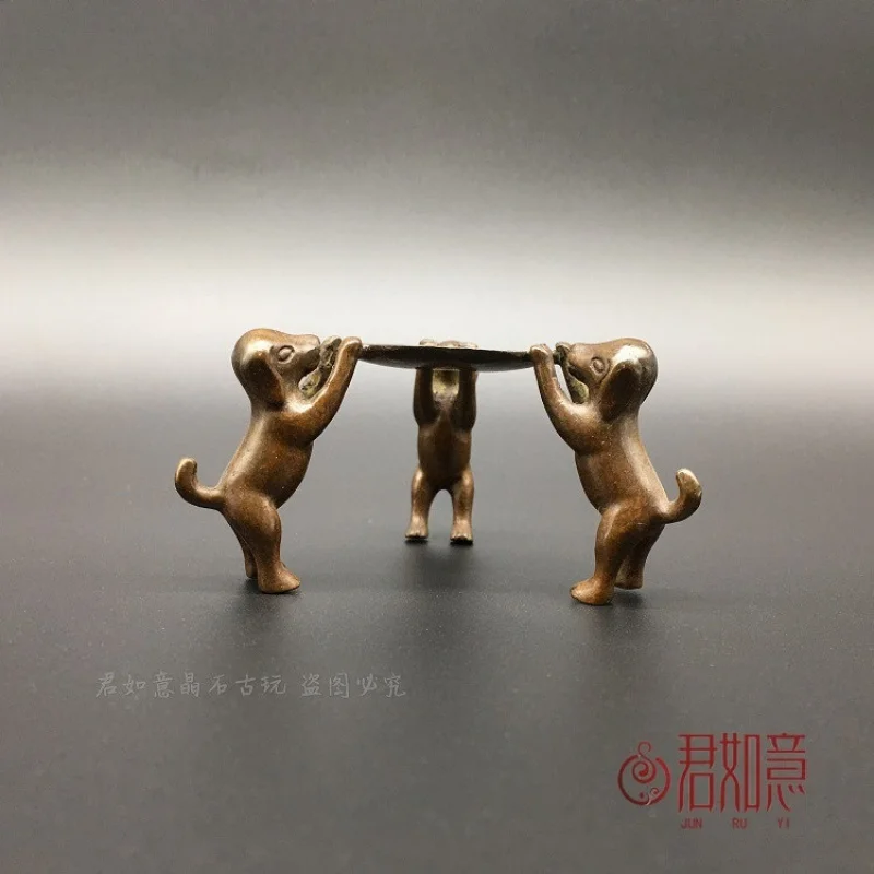 

Copper Tea Ceremony Teapot Stand Cup Stand Lid Holder Antique Style Three Little Dogs Copper Carving Stand Copperware Tea Set Or