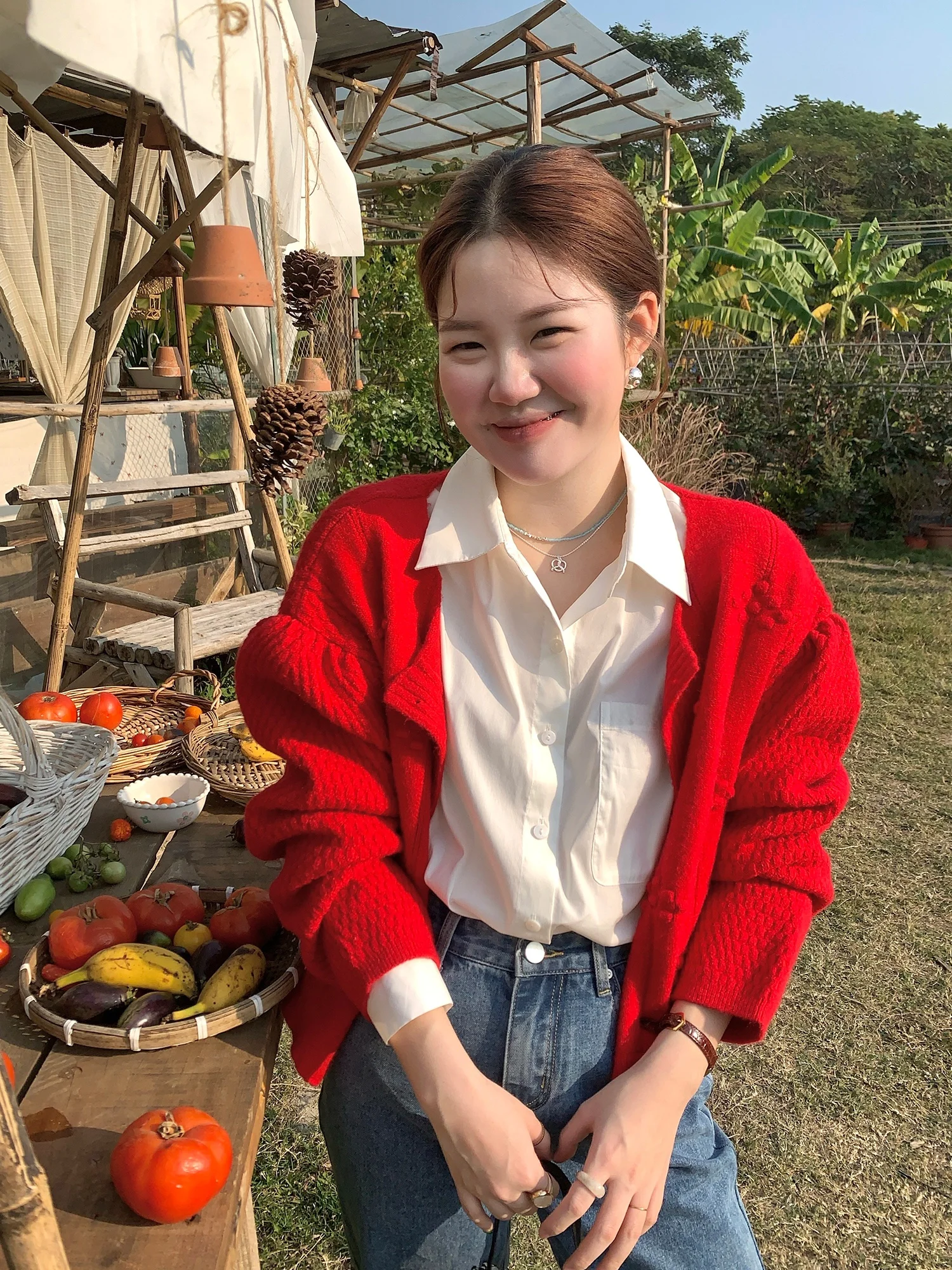 

Red V-Ne Long Sve ort Knitted Sweater Women's Outerwear Cardigan Spring Faion Casual Loose Fit Knitwear