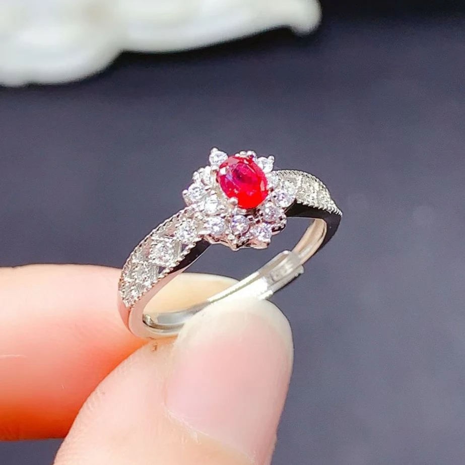 

4x5mm Certified Natural Ruby Bypass Ring 925 Sterling Silver Exquisite Craftsmanship Pave Accent Gemstone Ring