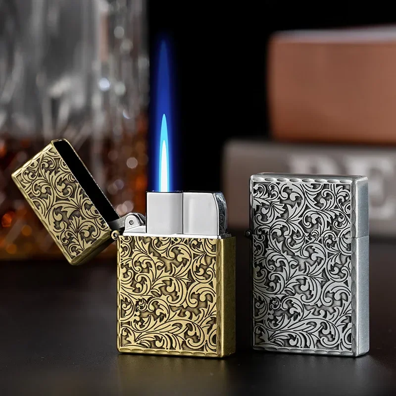 Vintage WindInflatable Lighter The Arabesque Pattern Lighter Block Rushes Smoke Accesoires Gadgets for Men Butane Gas Lighter