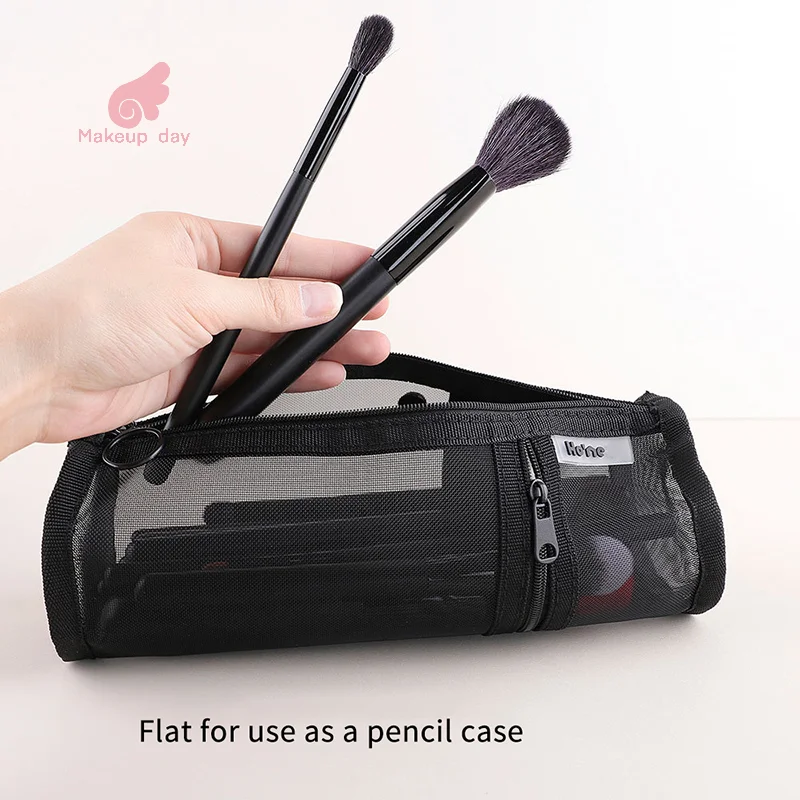 

1Pc Mesh Dual-use Makeup Brushes Holder Travel Cosmetic Bag Organizer Brushes Pens Tube Container Stand-up Pouch Cosmetic Tool