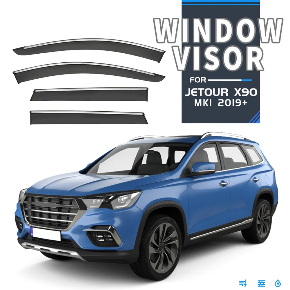 

Хромированные полоски, защита от дождя для Jetour X90 2019-2023, оконный козырек, ветровые дефлекторы, дверной козырек, вентиляционные шторы, вентиляционный козырек