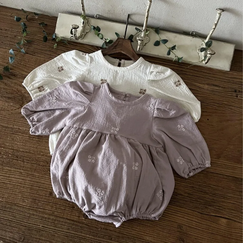Baby Girl Romper Autumn Long Sleeve Cotton Bodysuit Vintage Floral Embroidery Spring Infant Jumpsuit Newborn Outfit Clothes