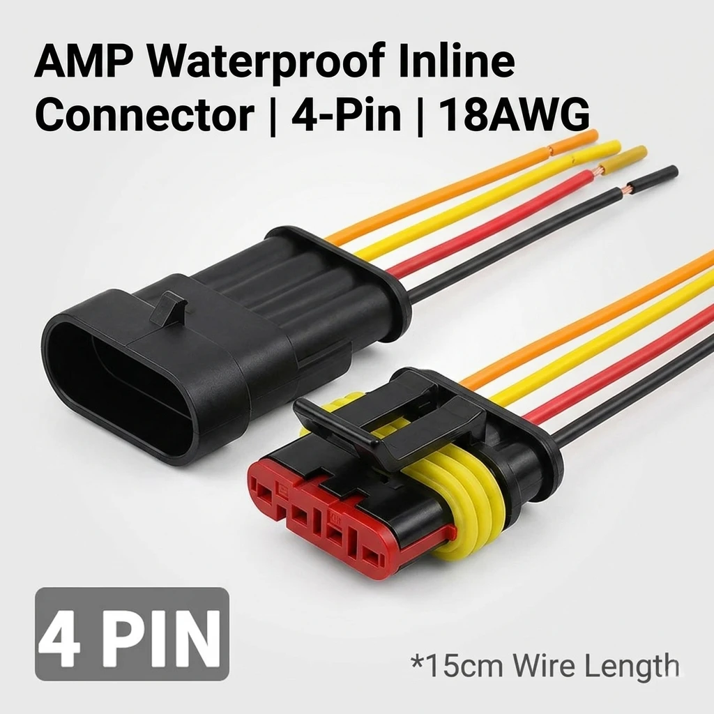 

AMP Waterproof 4-Pin Connector, Male & Female Auto Plug with 18AWG Wire, Quick Disconnect Automotive Wire Connector