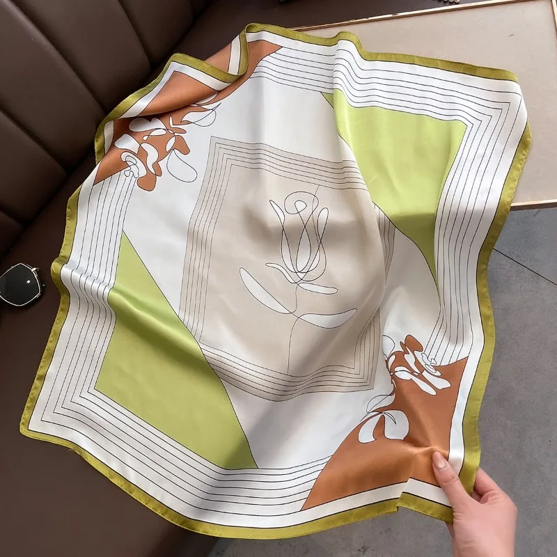 68 cm Linie Blume Schal frauen Neue Frühling und Sommer Imitation Seide Schal High-end-Frische Vielseitige Kopftuch schal