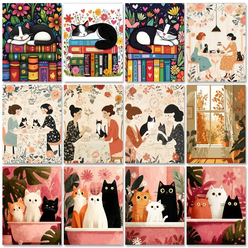 

RUOPOTY наборы для рисования по номерам для взрослых, начинающих, кошек, животных, иллюстраций, ручная работа, поделки своими руками для домашнего декора стен