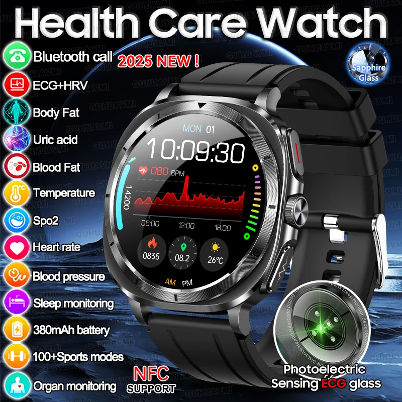 

2025 Новые часы 7 Ultra Health Care Смарт-часы для мужчин Мочевая кислота Липиды крови ЭКГ + PPG Bluetooth Вызов Анализ здоровья NFC Смарт-часы