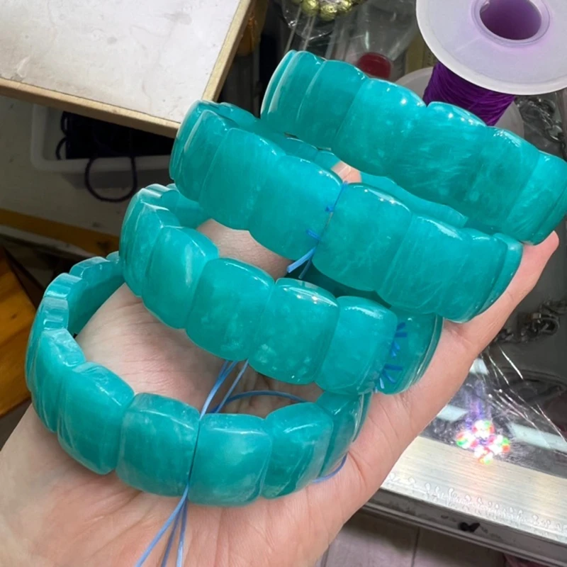 Natural Green Amazonite Beads Bracelet Mozambique 14x10mm Stretch Green Amazonite Rectangle Beads Bracelet Jewelry AAAA