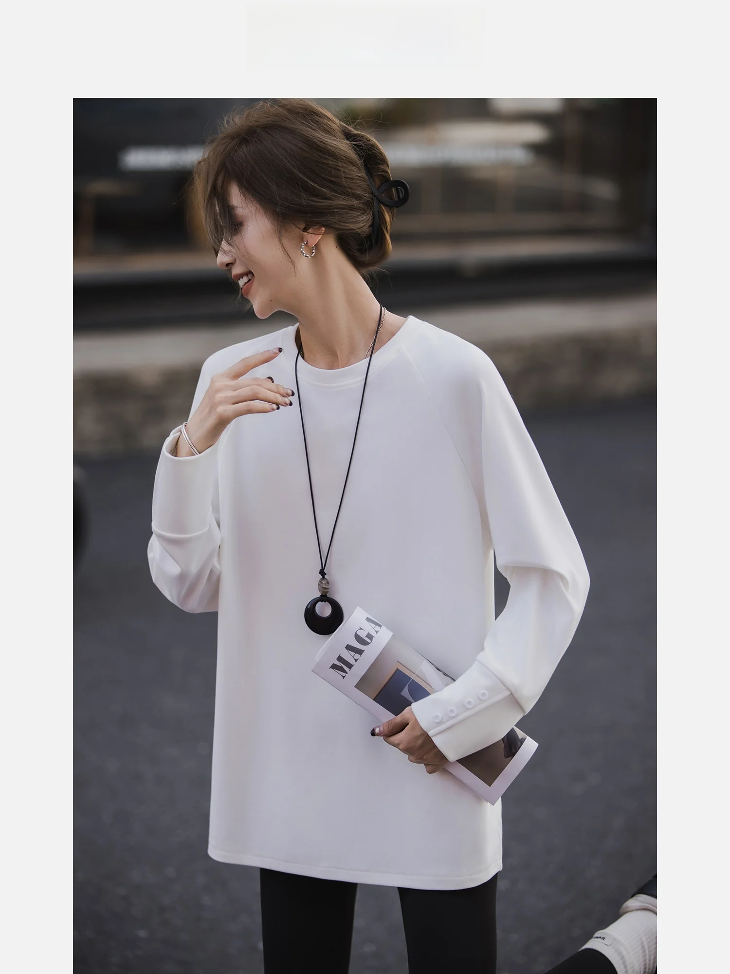 

Airy Straight Leg T-irt Women's Base Layer irt Versatile Simple Design Autumn Winter New Sle Long Sve round Ne Top