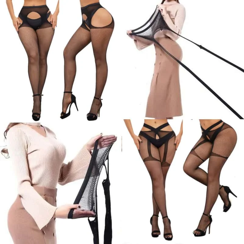 

NEWJOINFUN Plus Size Black Big Mesh Fishnet Pantyhose Open Crotch Hollow Out Sexy Sheer Stockings XXL Tights for Oversized Woman