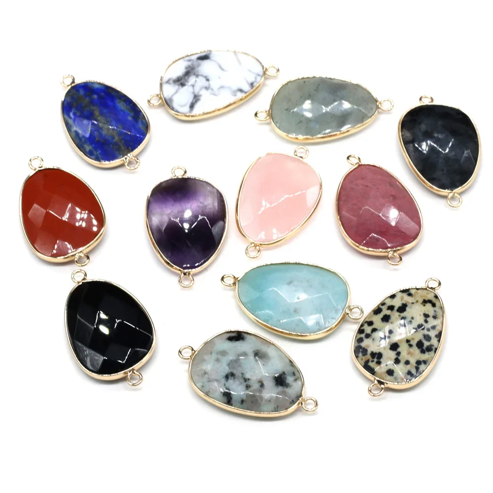 Natural Stone irregular shape Pendant Charms Double hole connector for Jewelry Making DIY Necklaces Bracelet Accessories22x38mm)