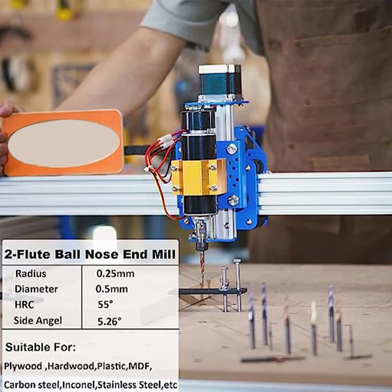 HUHAO Carbide Ball Nose Router Bit CNC Tapered End Mills 2 Flutes  HRC55 Milling Cutters Endmill Wood Metal Engraving Tool