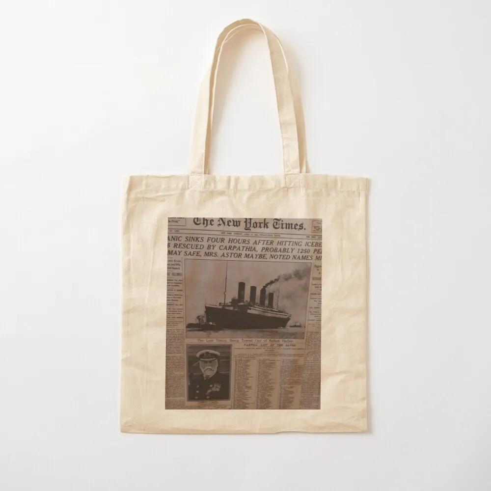 

FRONT FRONT OF THE NEW YORK TIMES THE DAY AFTER THE TITANIC SINK Tote Bag shopper bag women shopping cart bags Canvas Tote Bag