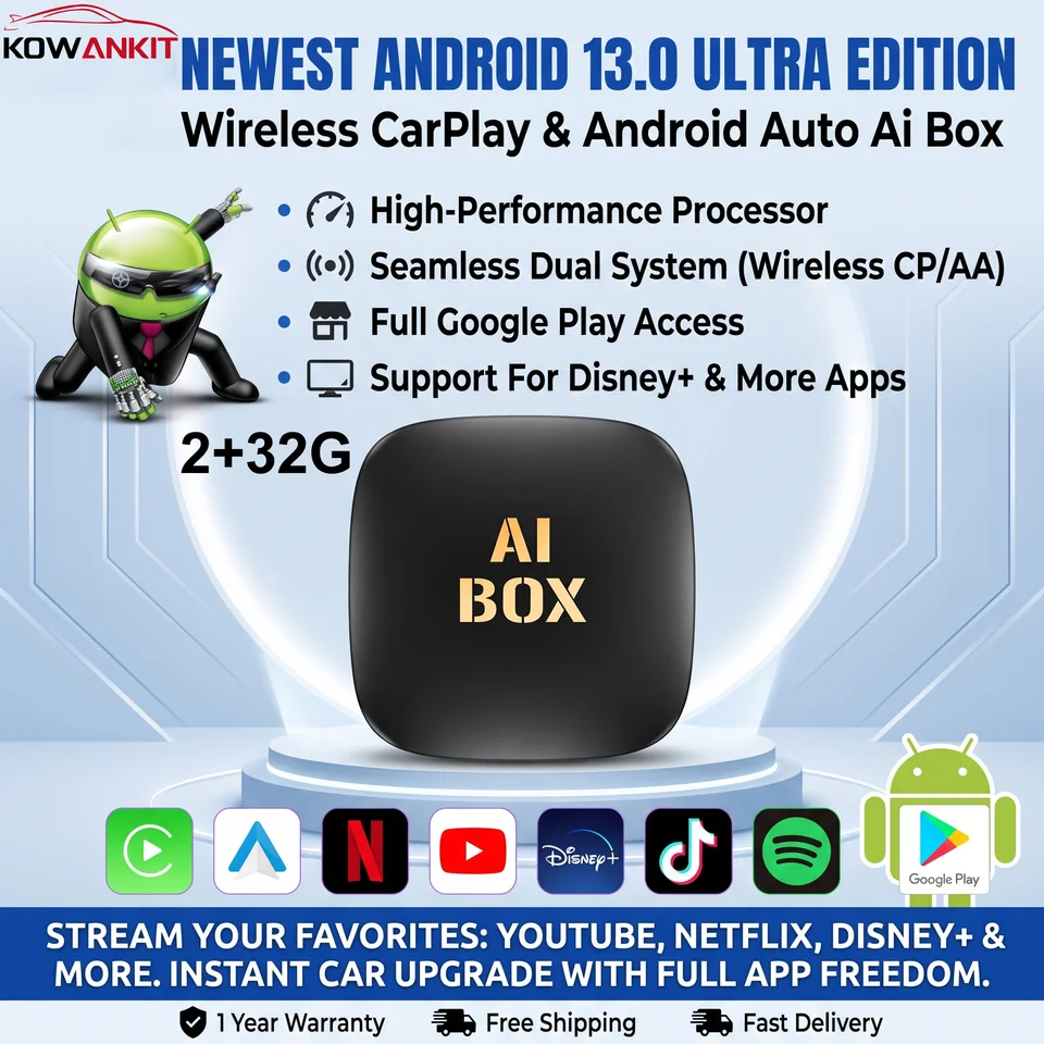 2026 Kowankit CarPlay Ai Box Android13 Wireless Android Auto 3 in
