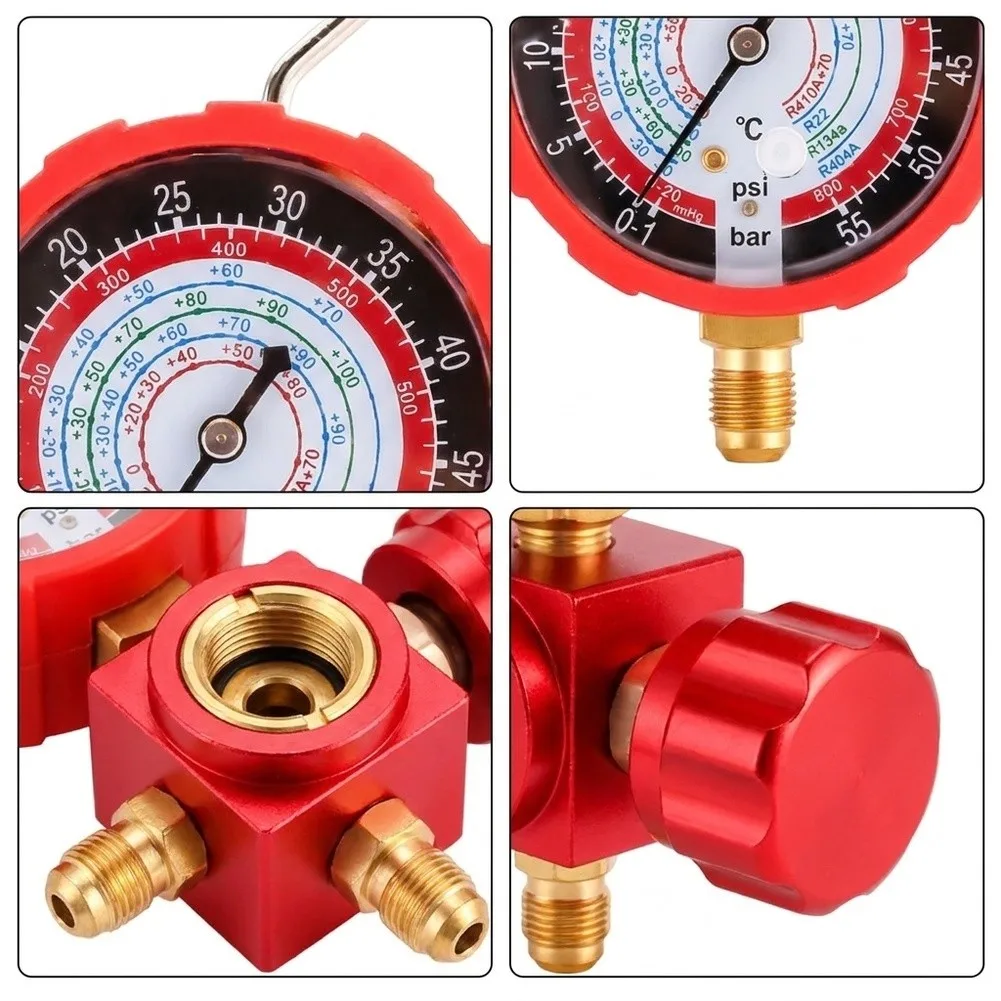 AC Pressure Tester Pressure Gauge Valve Leak-Proof Connection Anti-Impact Movement High Accuracy Reading For R404 R407c