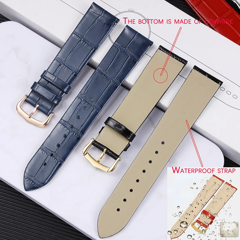 Ultrathin Genuine Leather Watch Strap Suitable for Cartier Santos Tank Solo Watchband Women Men\'s 12 - 22mm green white Bracelet